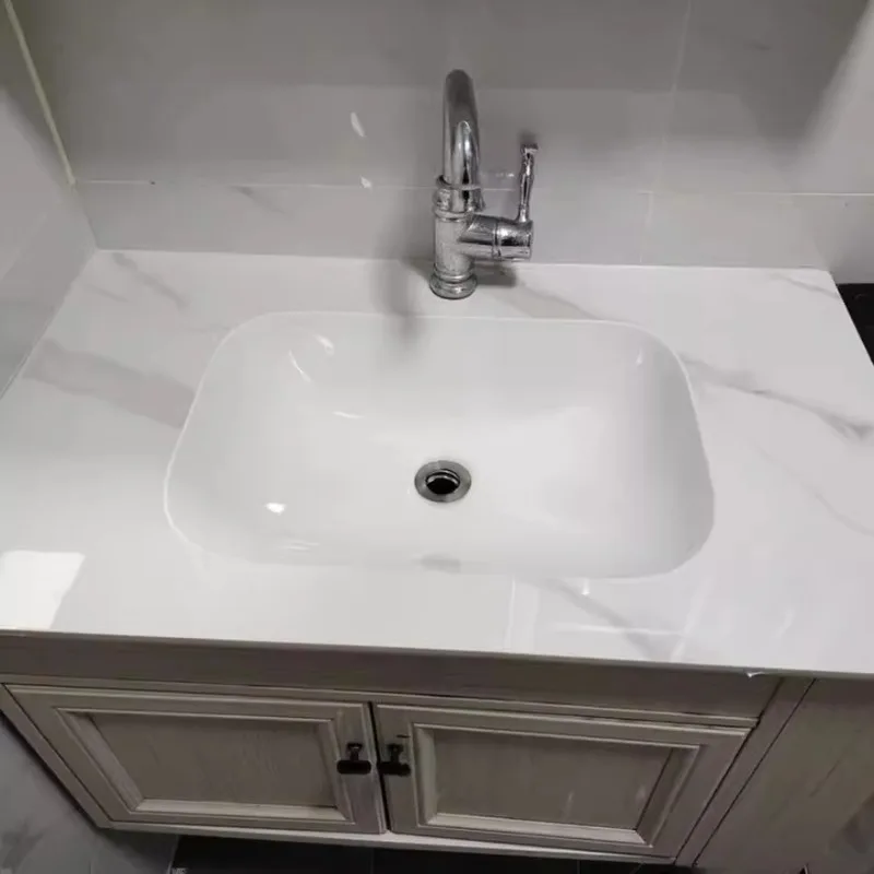 Customized rock slab seamless ceramic integrated bathroom cabinet countertop undercounter basin single wash to