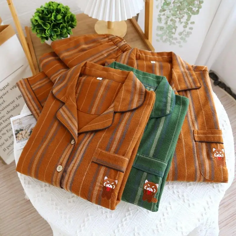 

Men Soft Pajamas Cotton Ground Wool Pijamas De Hombre Long Sleeve Top Pants Elastic Waist Home Clothes Couple Loungewear