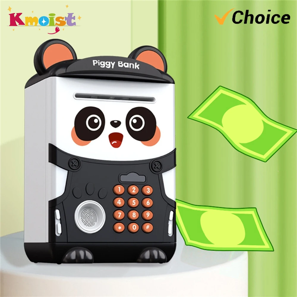 Contraseña de reconocimiento de huellas dactilares para niños, alcancía electrónica, juguete, banco seguro, Panda, dibujos animados, Mini cajero de ahorro con luz y música