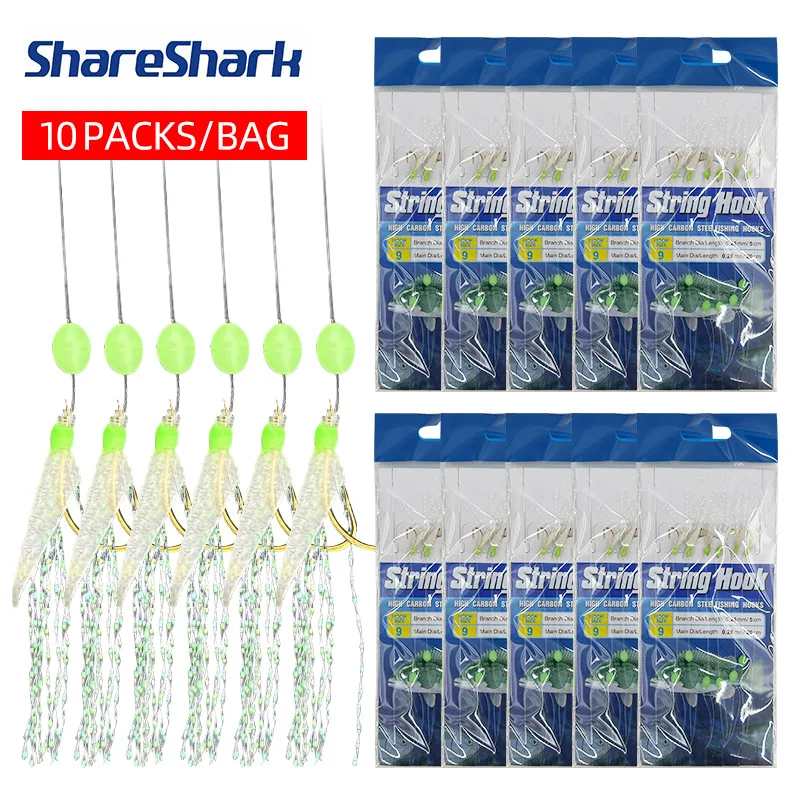 ShareShark 5/10 Stück Leuchtende Angelhaken mit Fischhaut-Haken zum Fangen von Weißfisch und Schubben, Inklusive Leuchtperlen