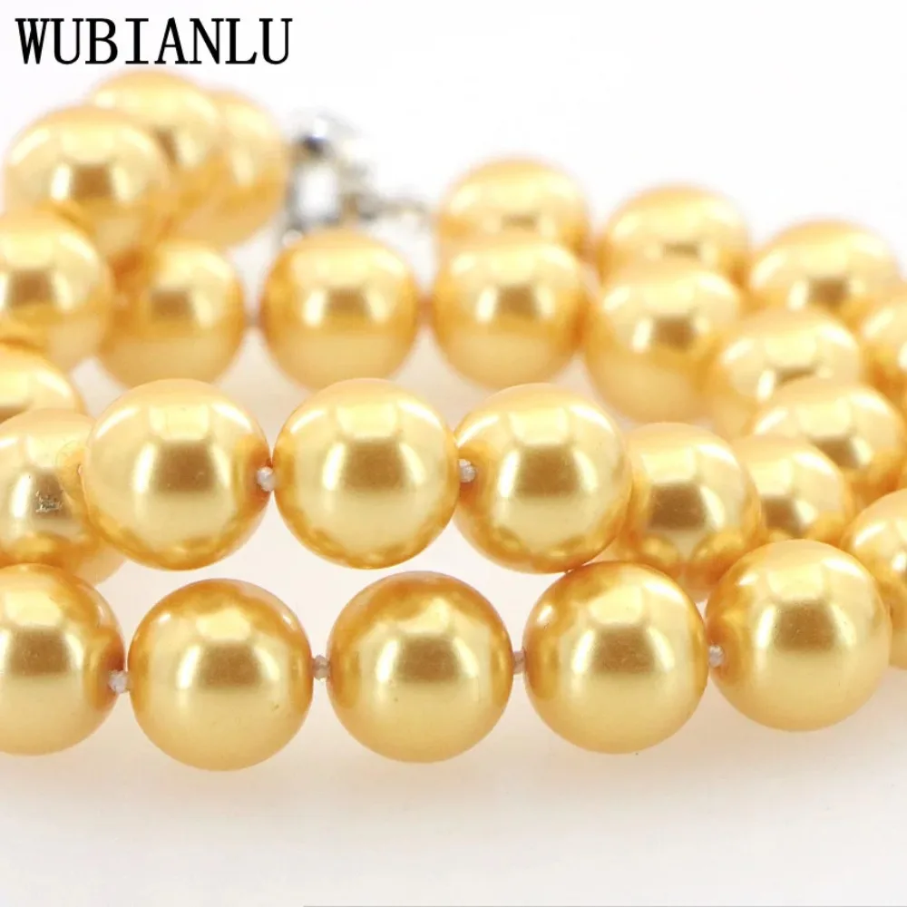 Wholesales Design Gift  + 10mm Golden South Sea Shell Pearl Necklace Women In Choker Necklaces 18\