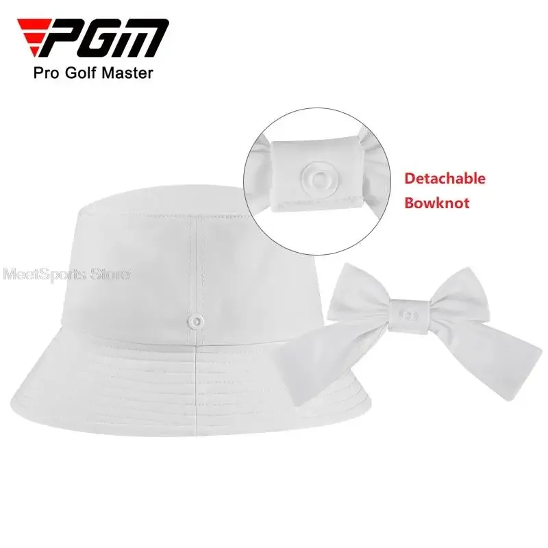 Pgm Golf Bucket Hat Women\'s Bowknot Sports Fisherman Cap Ladies Big Brim Sun Visor Seaside Sun Protection Uv Beach Headwear