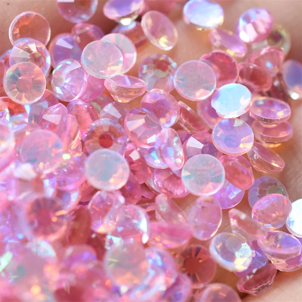 Glass Aurora Non Hotfix Round Flatback Rhinestones Pink Glare Nail Art Decorations Stones Crystals Strass DIY Glue on Diamond