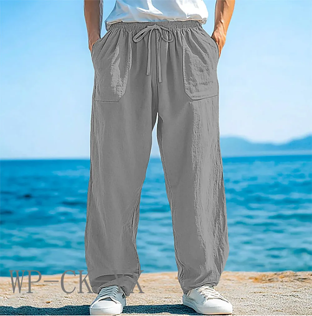 Pantalones de algodón y lino para hombre europeos y americanos, pantalones de trabajo, ropa deportiva recta holgada y pantalones informales, novedad de otoño