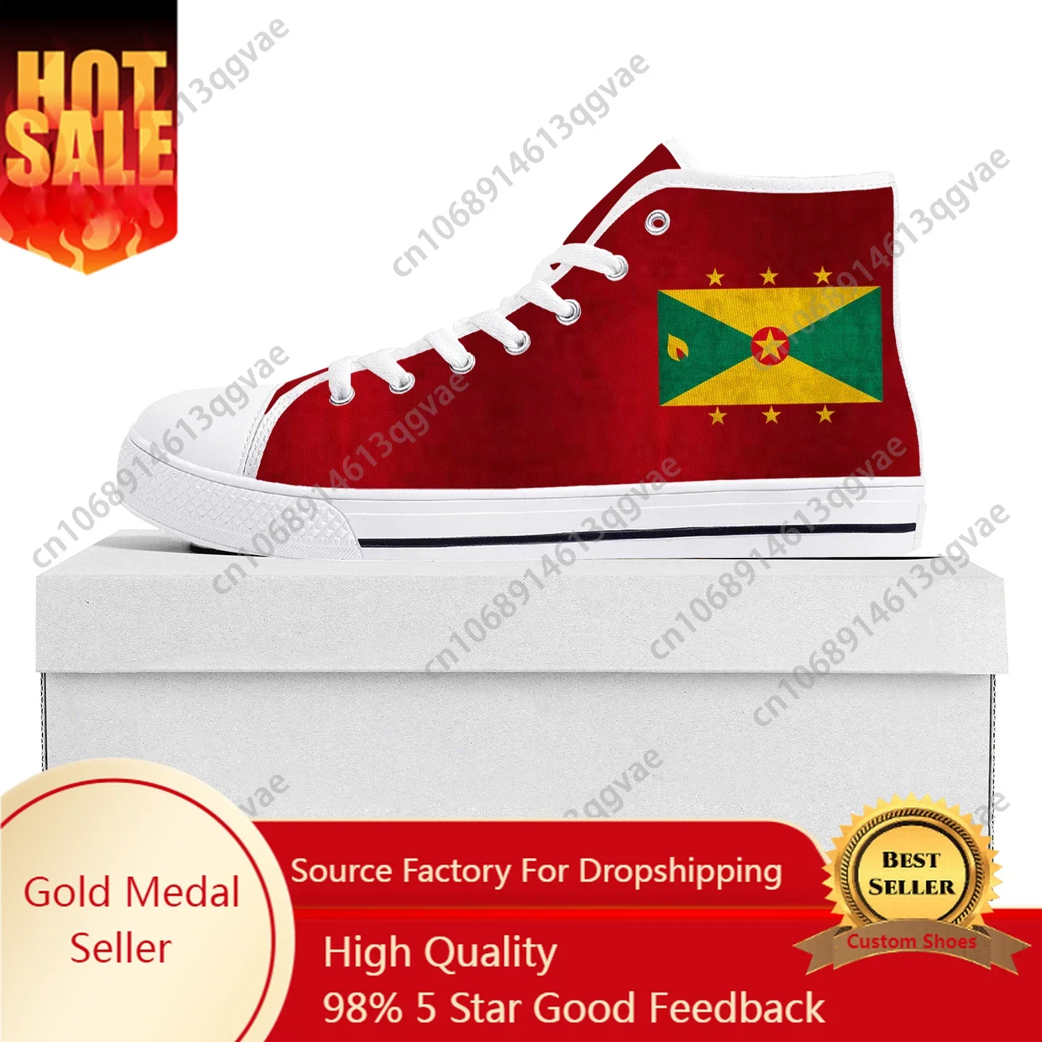 Grenada Flag High Top High Quality Sneakers Mens Womens Teenager Canvas Sneaker Grenada Casual Couple Shoes Custom Shoe