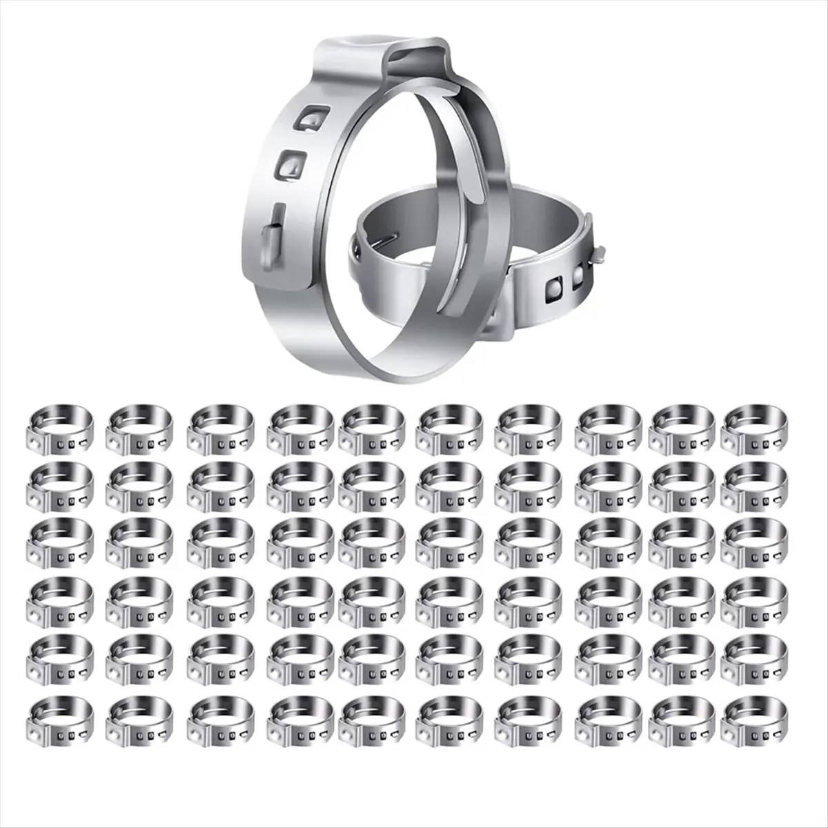 【POPULAR PICK】60PCS 1/2 Inch PEX Clamps, Stainless Steel Single Ear Hose Clamps for PEX Pipe Fitting Connections