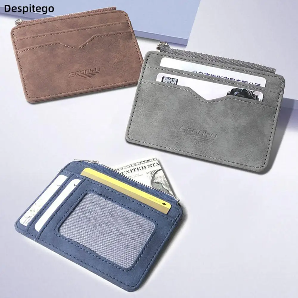 

Men's Card Wallet Short Matte Leather Retro Multi-card Frosted Fabric Card Holder Money New Minimalist Purse Transparent Coins