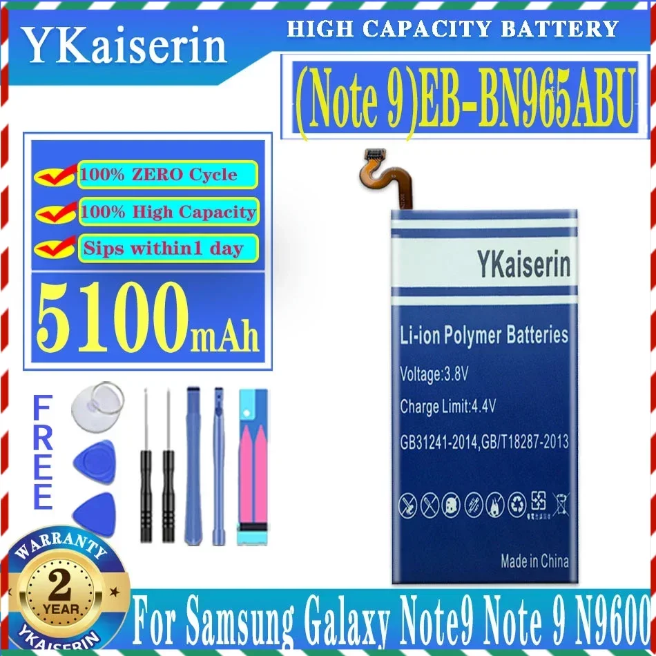 YKaiserin 5100mAh EB-BN965ABU Battery for Samsung Galaxy Note9 Note 9 N960U SM-N9600 SM-N960F N9600 SM-N965F Batteria + Tools