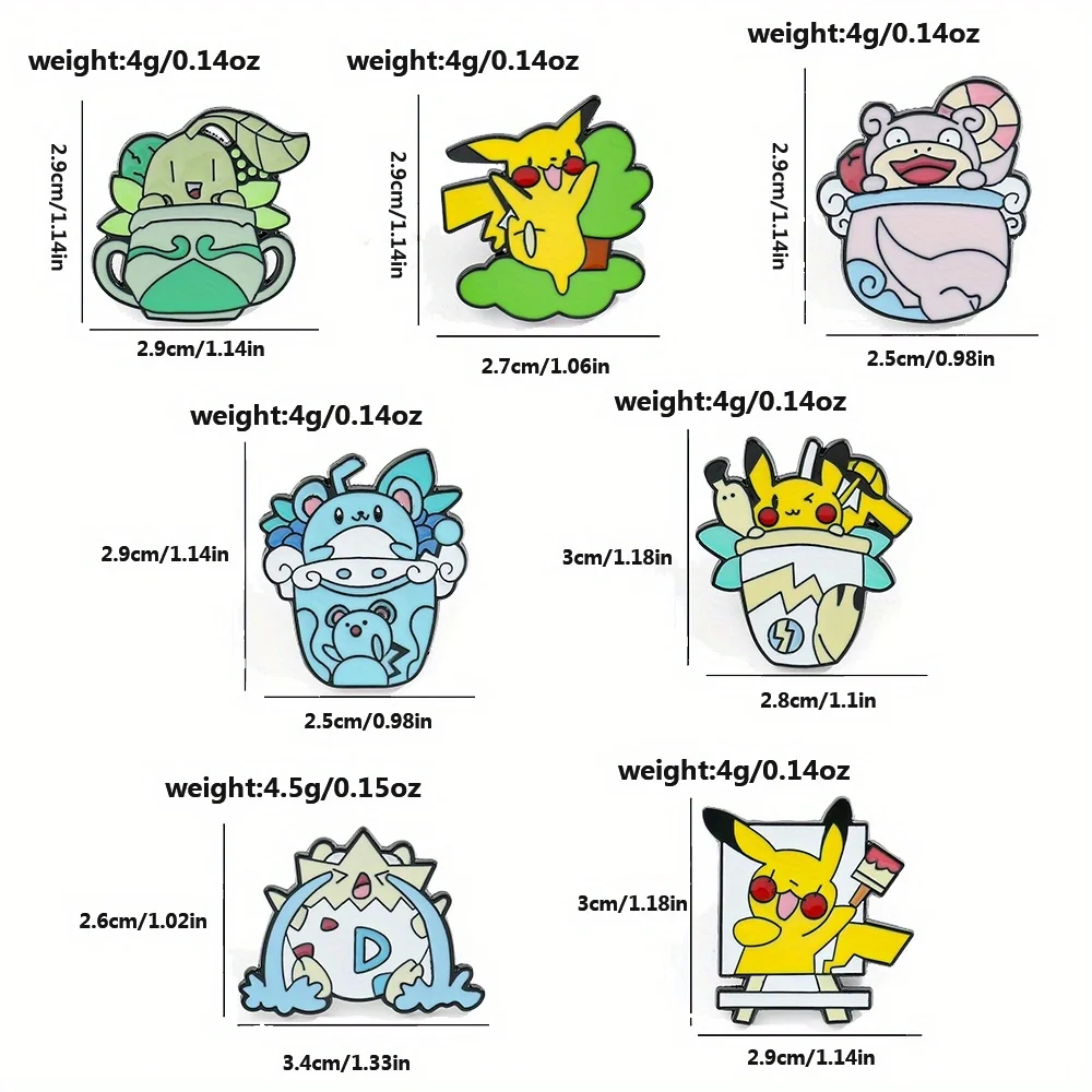 7 pcs Cartoon Pikachu Brooch Cute Chikorita Togepi Enamel Pin Clothes Backpack Jewelry Metal Badge Accessories gift