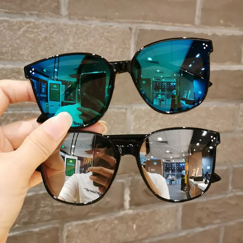 Neue Kinder Form Runde Sonnenbrille Mädchen Junge Glänzende Beschichtung Doppel Farbe Vintage Sonnenbrille UV Schutz Gläser Kind Brille