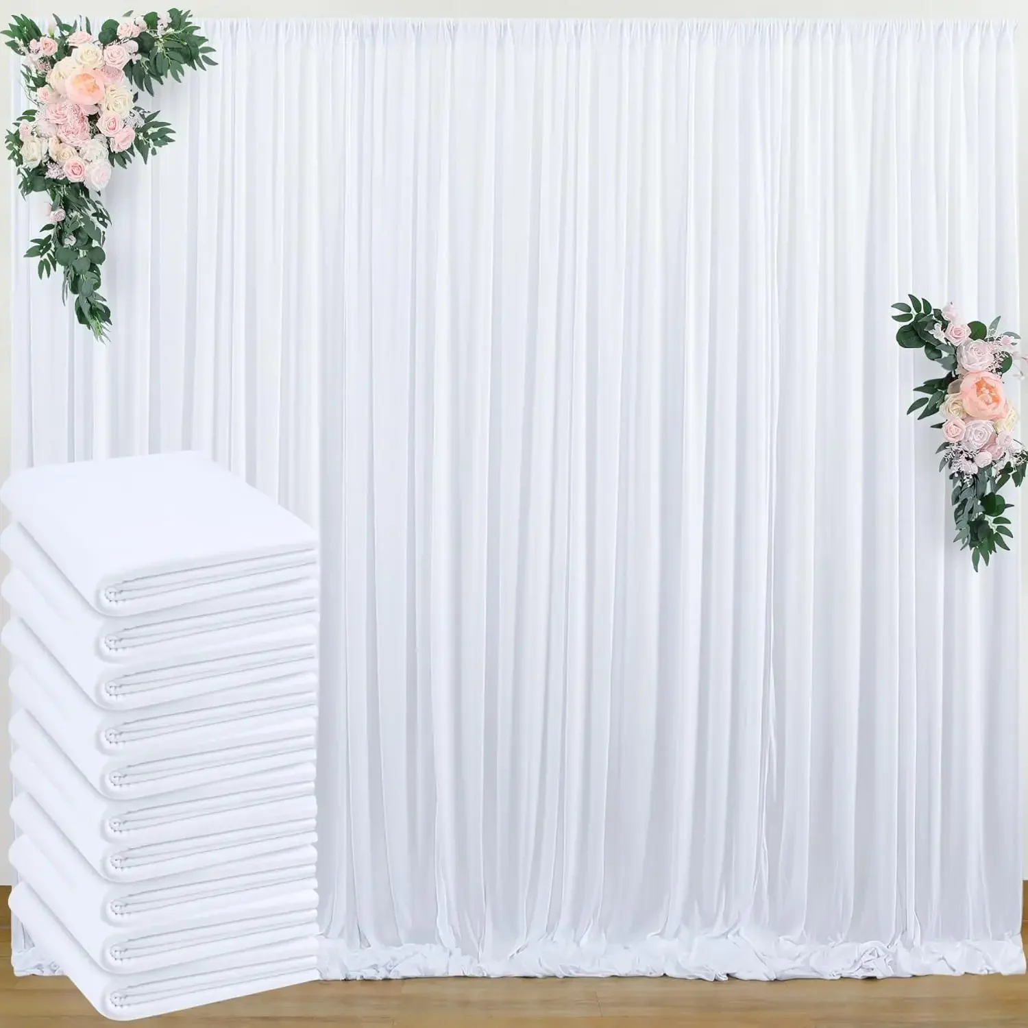 

50 ft x 10 ft Wrinkle Free White Backdrop Curtain for Wedding Parties, Polyester Photo Backdrop Drapes for Baby Shower Birthday