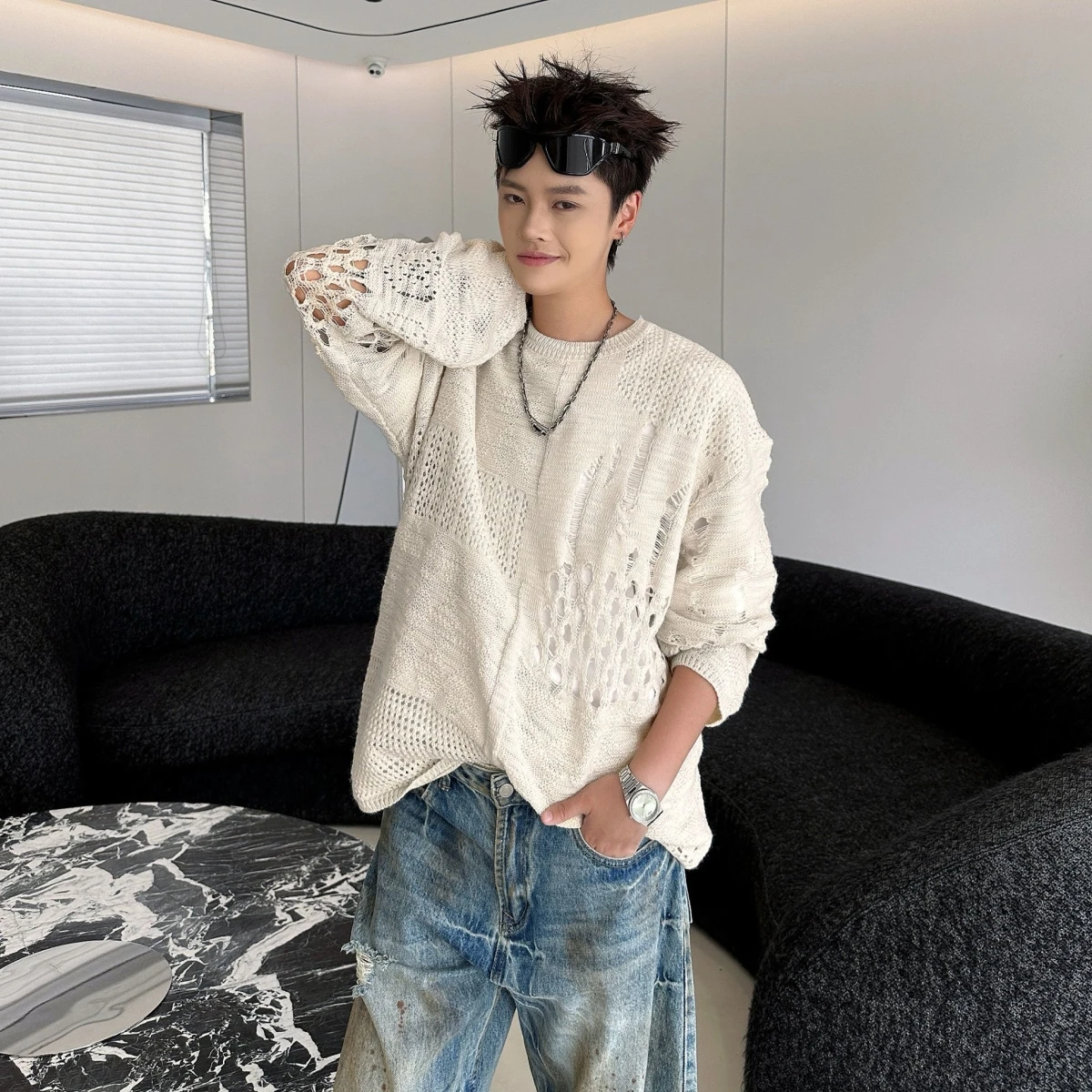 سترة Laid-ba Sle الرجالية المحبوكة للخريف والشتاء مجوفة وفضفاضة غير رسمية من ألياف البوليستر غير قابلة للتشوه... #4