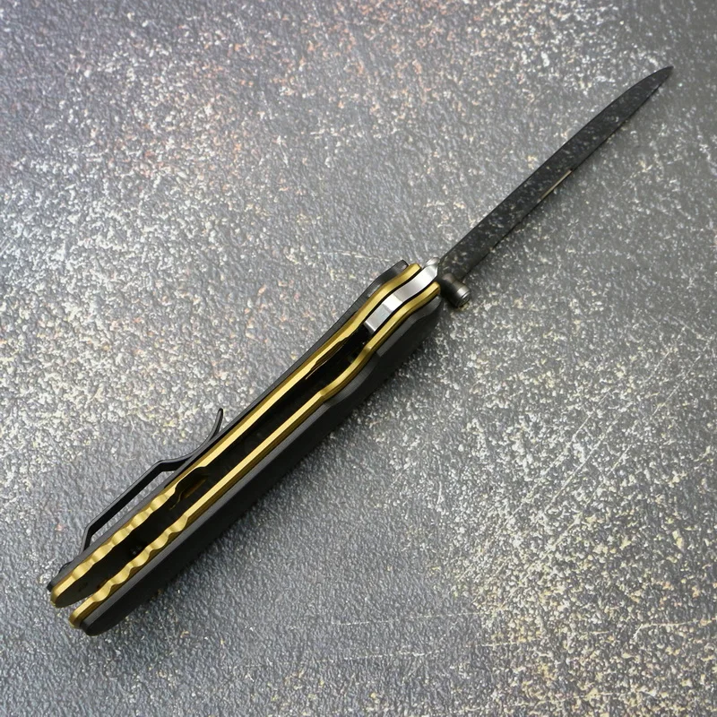Pisau lipat taktis RS-CF VG10, pisau Titanium + gagang CF luar ruangan berkemah berburu memancing alat EDC bertahan hidup