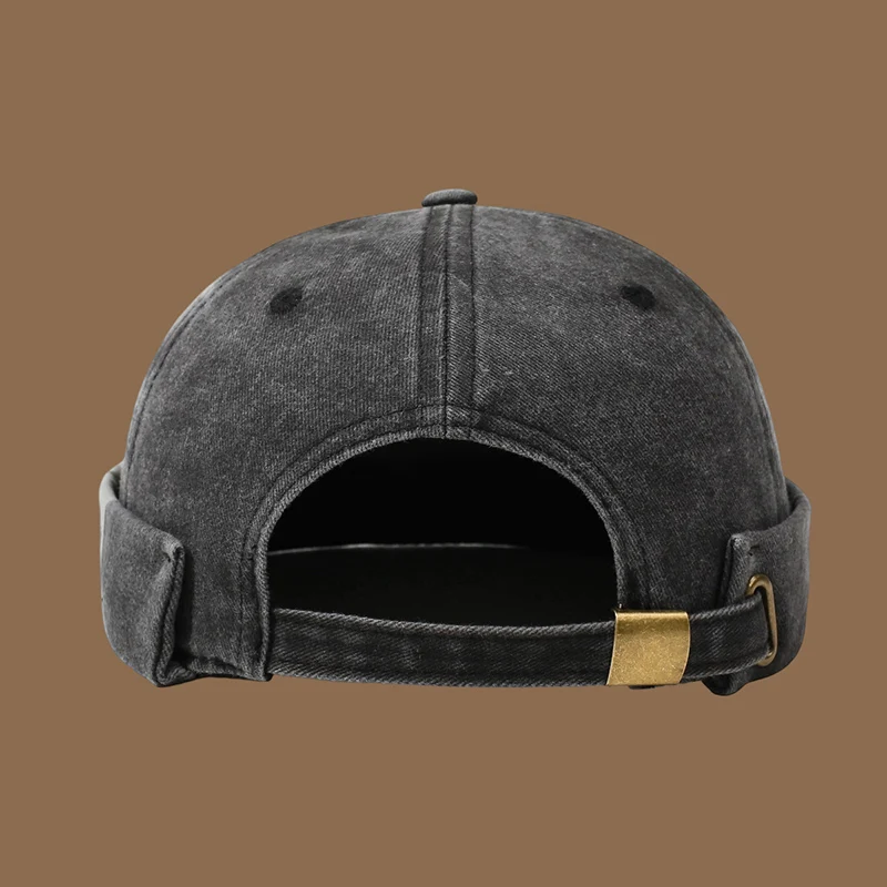 Vintage Washed Denim Brimless Docker Hat Men Cloth Tag Roll Edge Landlord Cap Adjustable Retro Street Skullcap