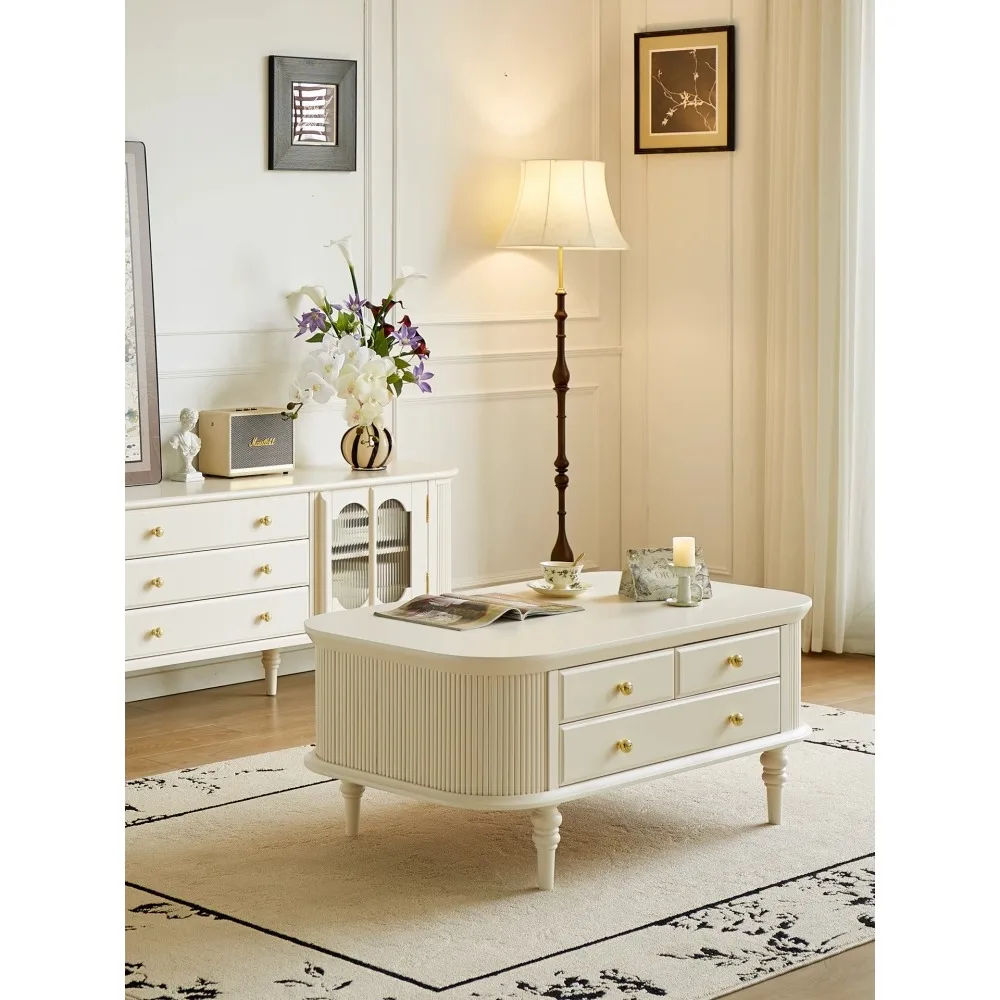 

solid wood coffee table small apartment living room household oval coffee medium and ancient American light luxury