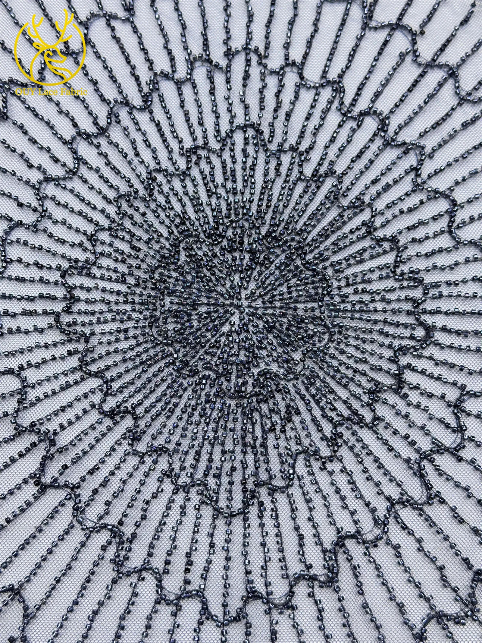 Luxuriöser afrikanischer, stark perlenbesetzter Spitzenstoff, goldene nigerianische Perlen-Spitze, französischer Tüll-Spitzenstoff für Brautkleider und Hochzeitskleider zum Nähen – Detail 12