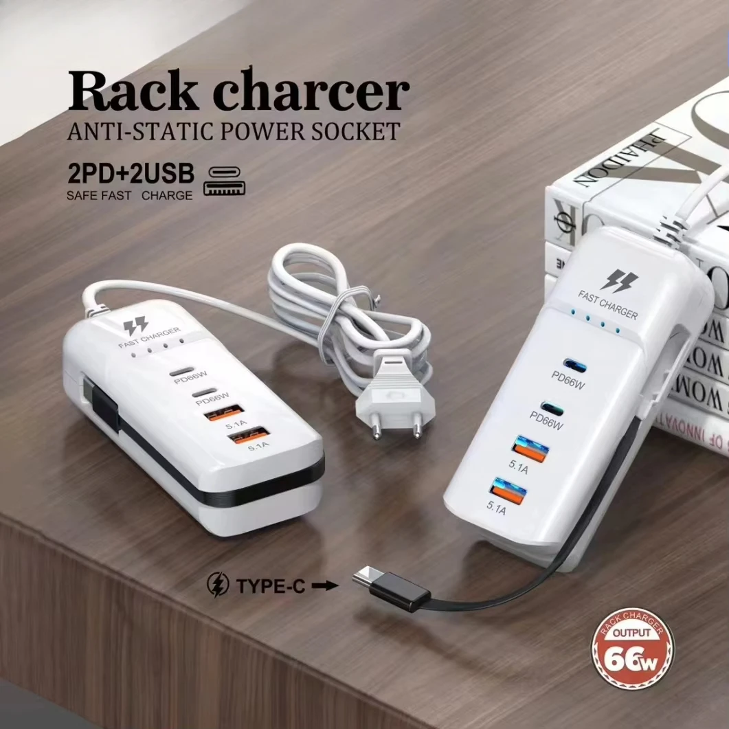 

66W 2PD2USB Original Rack Charger Anti-Static Power Socket with Safe Fast Charge for iPhone Xiaomi Huawei EU/US/UK Plug Charger