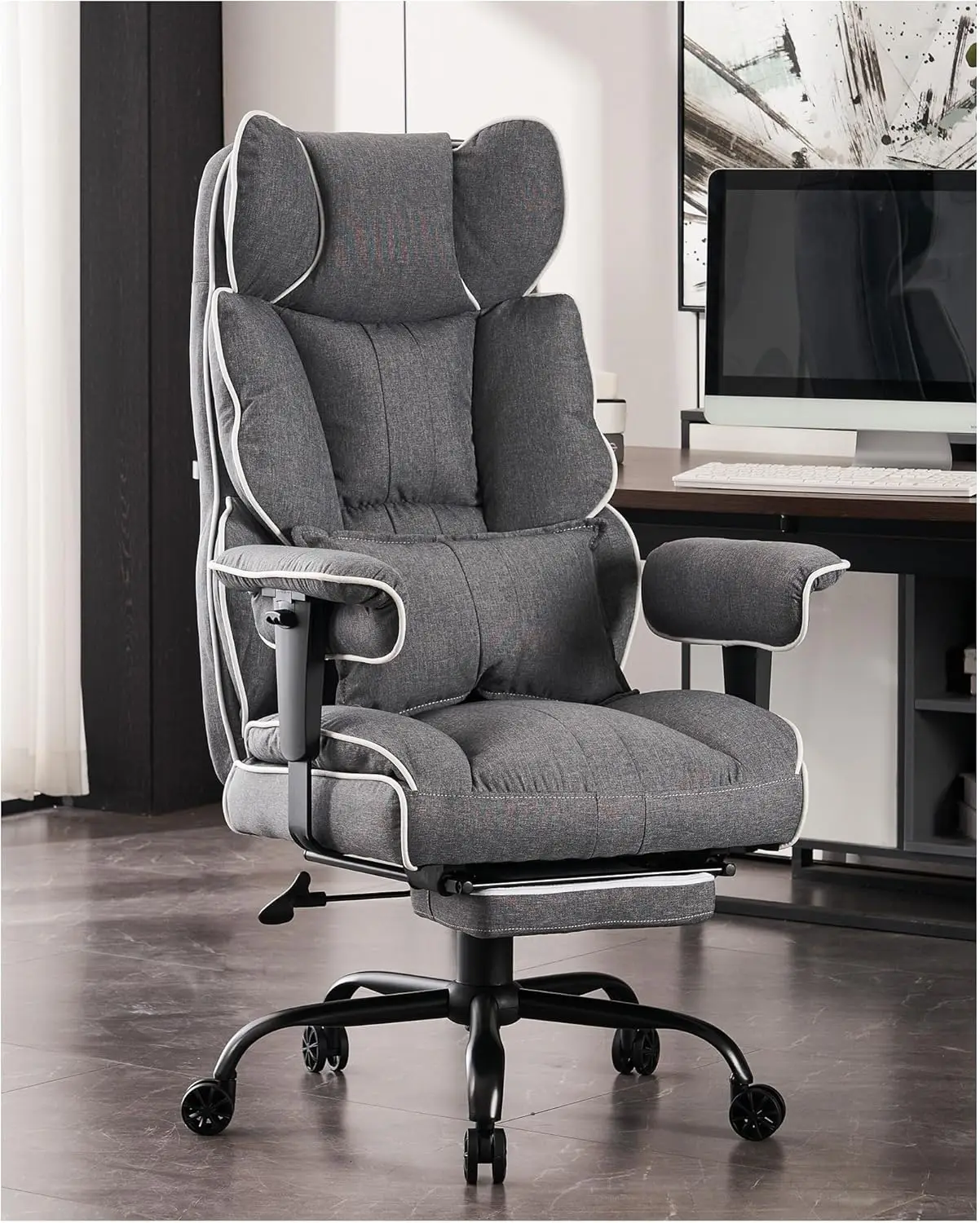 Fabric Office Chair, Big and Tall Office Chair 400 lb Weight Capacity, High Back Executive Office Chair with Foot Rest