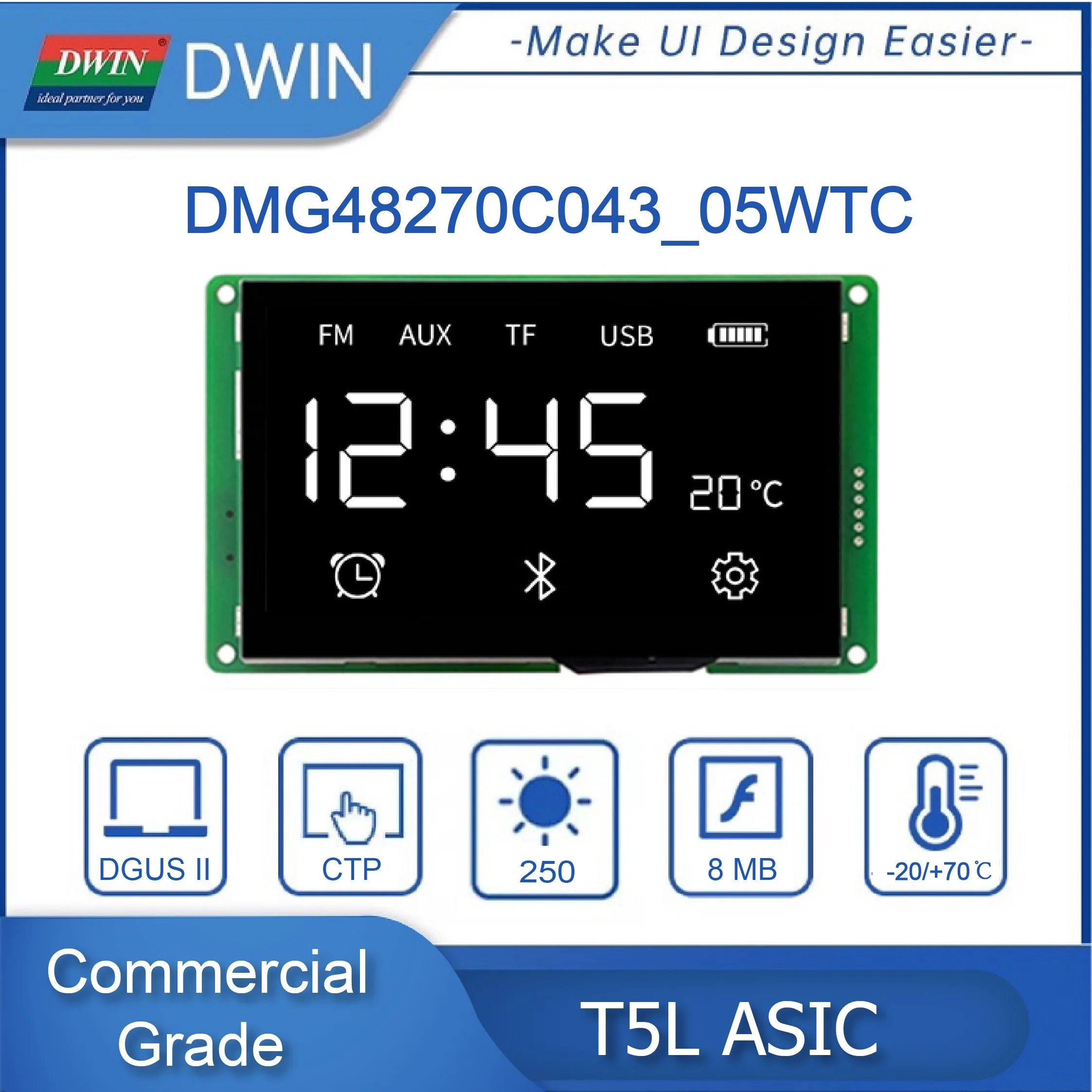 4.3 Inch 480*272 Pixels Resolution IPS TFT LCD For Arduino ESP32 Smart UART Dispaly Touch Panel  8MB Flash DMG48270C043_05W