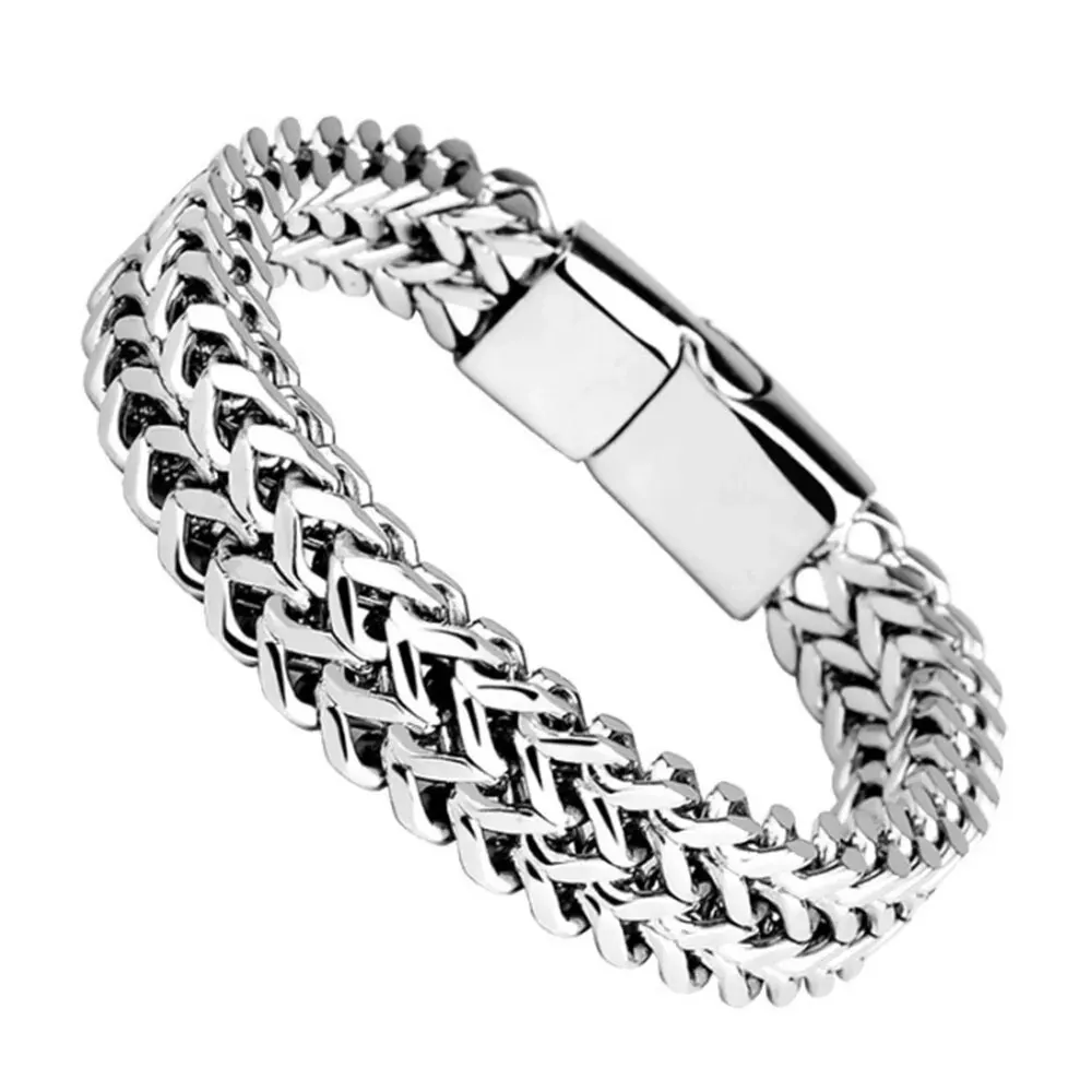 

Stainless Steel Braided Double Row Front and Rear Fish Scale Alloy Magnetic Buckle Bracelet with Keel Jewelry New Model