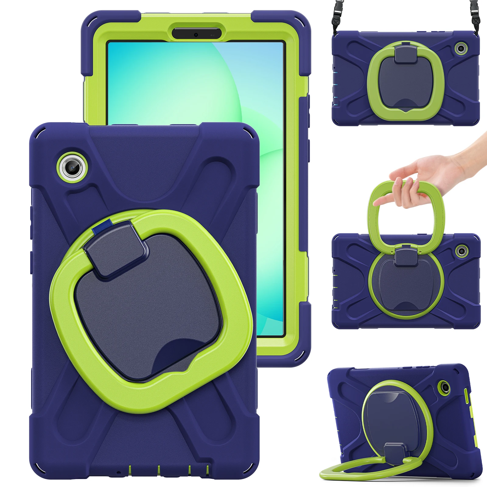 

360 degree rotate stand case For Samsung Galaxy Tab A11 A11+ 2025 11"8.7" Silicone-PC Cover Shockproof With Shoulder Straps