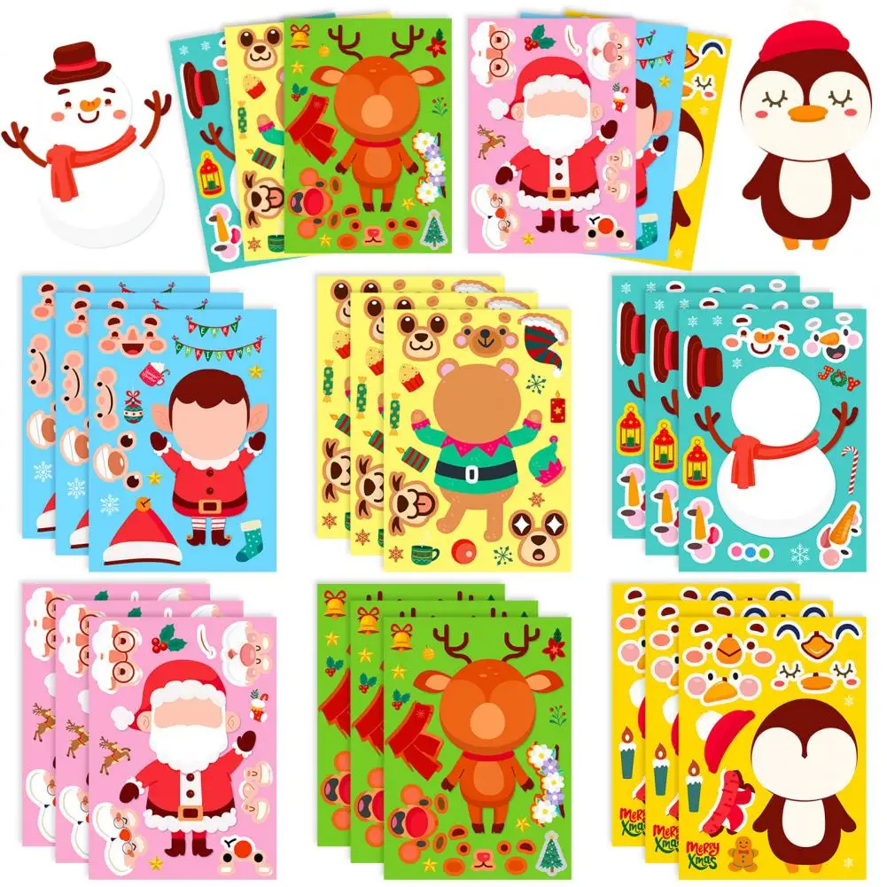 Cartoon Christmas Stickers for Decoration Christmas Sticker Set Diy Puzzle Toys for Kids Santa Claus Snowman Penguin for Boys