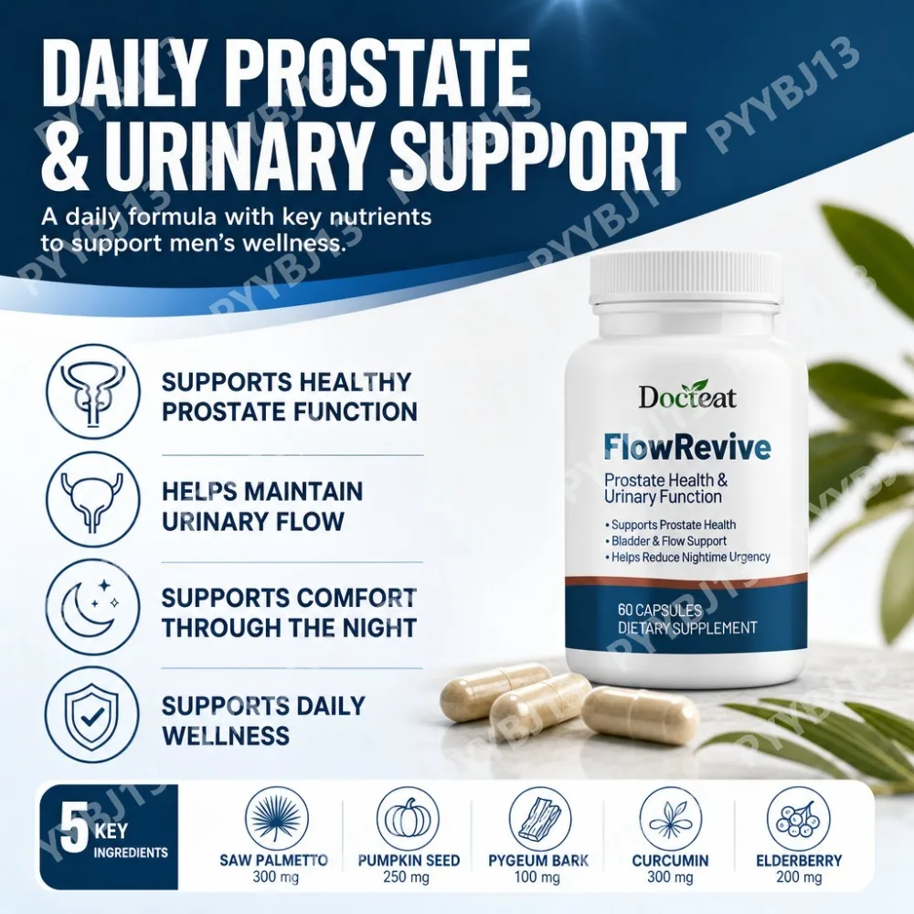 Docteat Mens Prostate Wellness Capsules Urinary Flow Support Saw Palmetto Pygeum Grape Seed Plant Blend Adults 60 Caps 20 Days