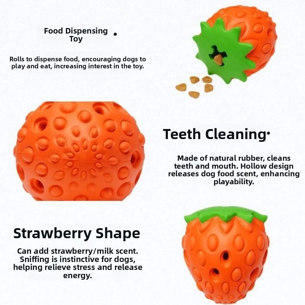 Juguete para masticar para perros en forma de fresa, limpieza interactiva de dientes, Bola para fugas de comida para perros, juguete de molienda de dientes resistente a mordeduras de goma