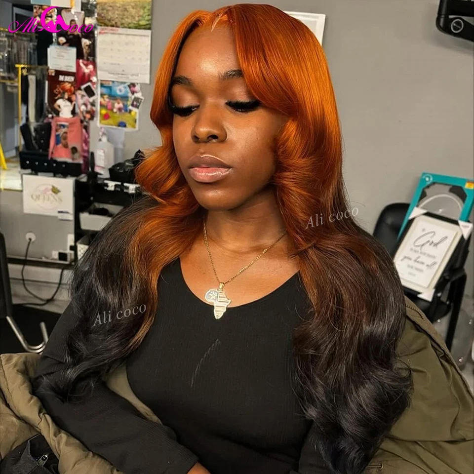 180 الكثافة 13x6 13x4 الدانتيل شعر مستعار أمامي أومبير برتقالي وأسود طبيعي ملون الجسم موجة قبل قطعها باروكة من شعر طبيعي للنساء