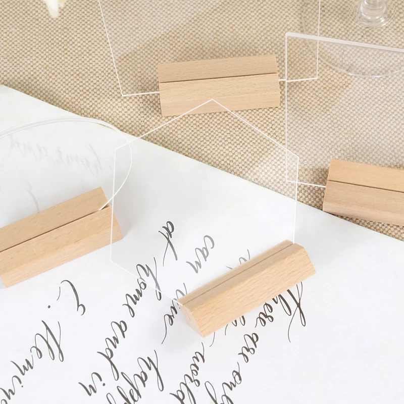 Acrylic Clear Table Place Card With Wooden Holders Wedding Sign Numbers Place Card Holder Display Stand Party Table Decoration