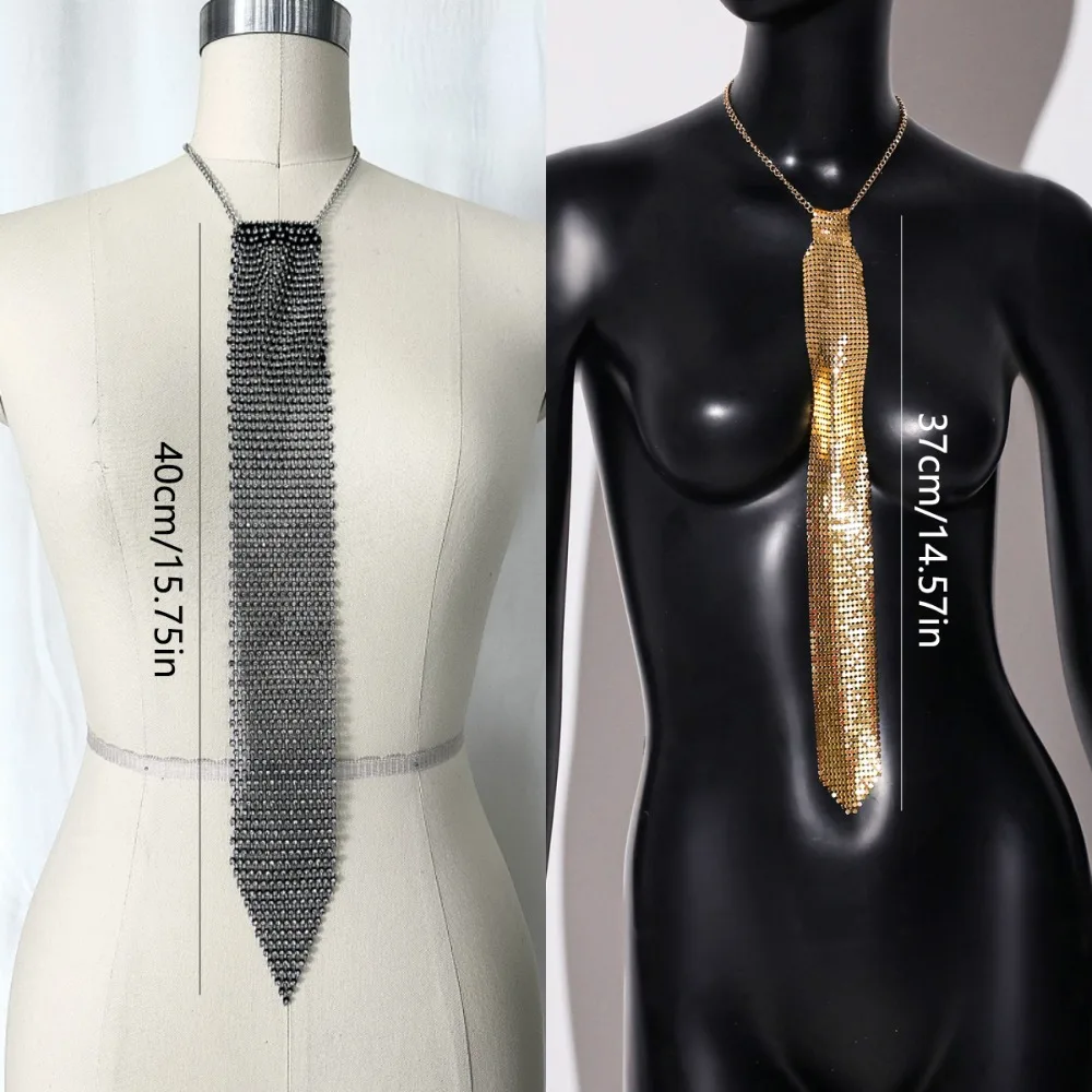 Dasi Kristal Rhinestone Sempit Berkilau, Dapat Disesuaikan, Dasi Sequin Logam Lembut, Kalung Dasi Emas Berkilau, Aksesoris Jas