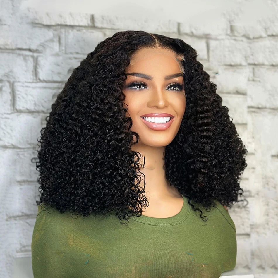 

Natural Black Soft Short Bob 180Density Kinky Curly Lace Front Wig For Women BabyHair Heat Resistant Preplucked Daily Glueless