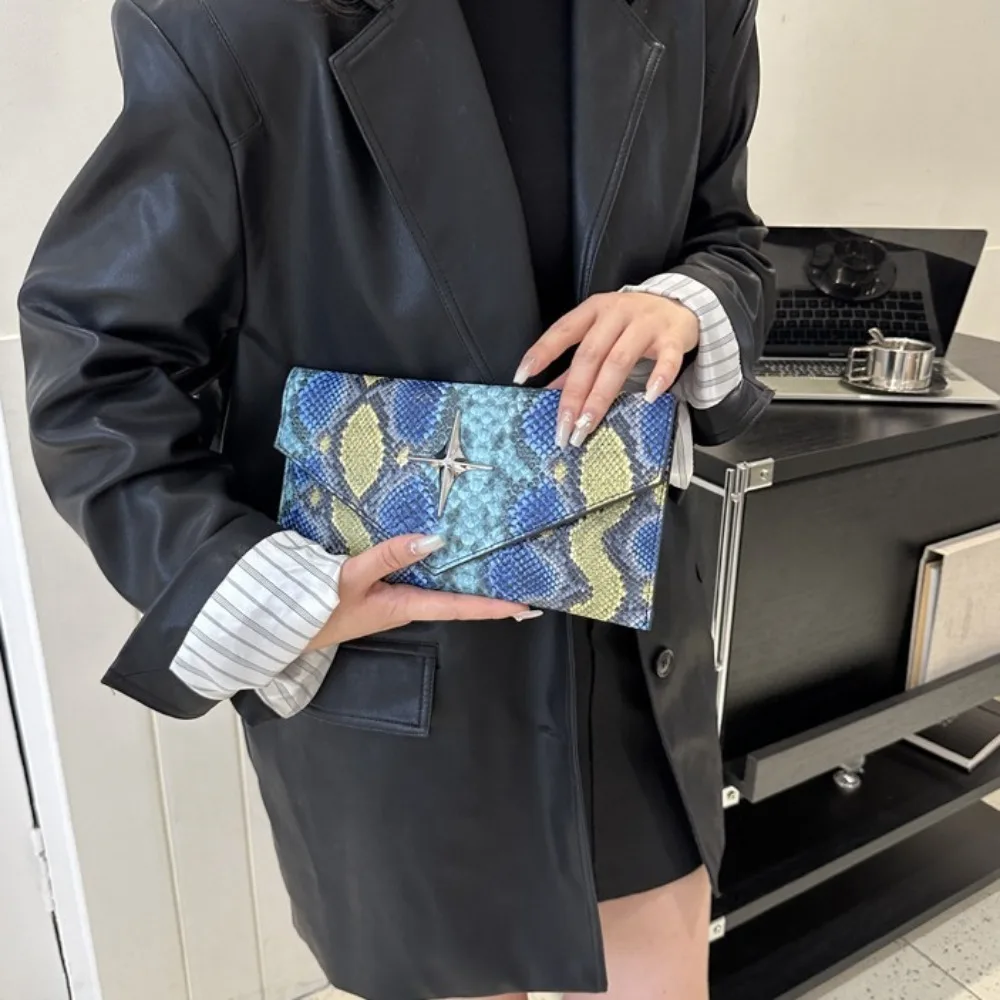 

Snakeskin Pattern Color Contrast Envelope Bag Pu Leather Multi Color Envelope Evening Bag Durable Fashion Ladies Clutch Bag