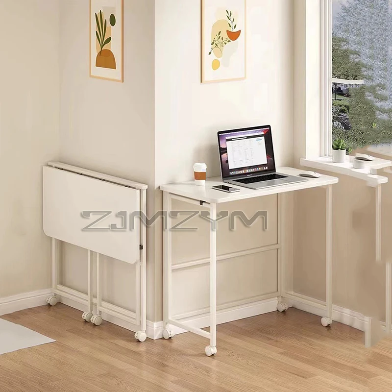 Folding Desk With Wheels Writing Computer Desk For Home Study, Removable Storage Office Desk Bedroom Dresser For Small Spaces