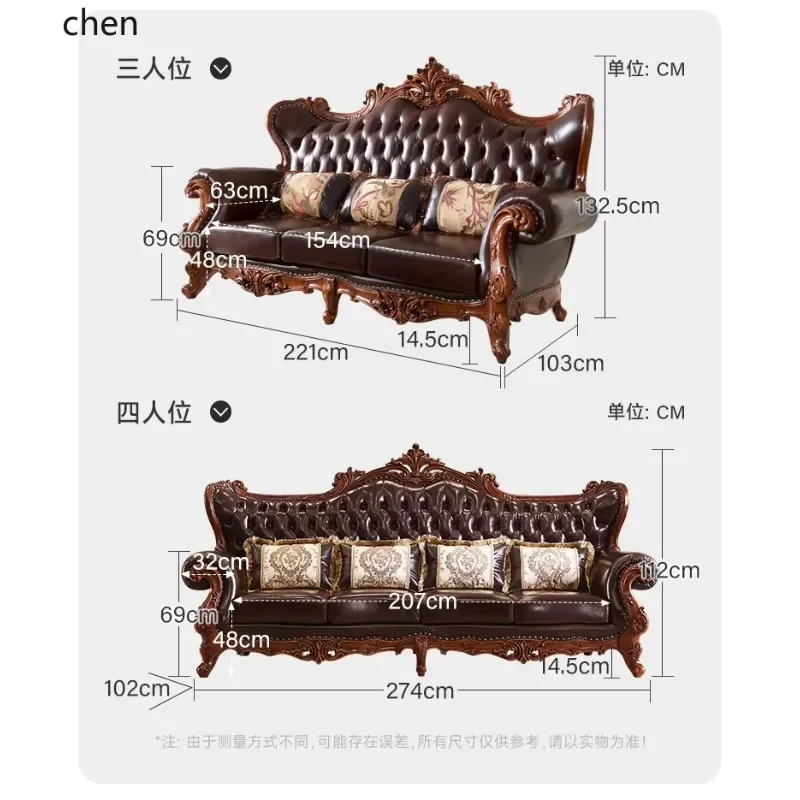 DSA  Solid Wood Sofa Living Room Furniture Genuine Leather Sofa Set Villa Furniture