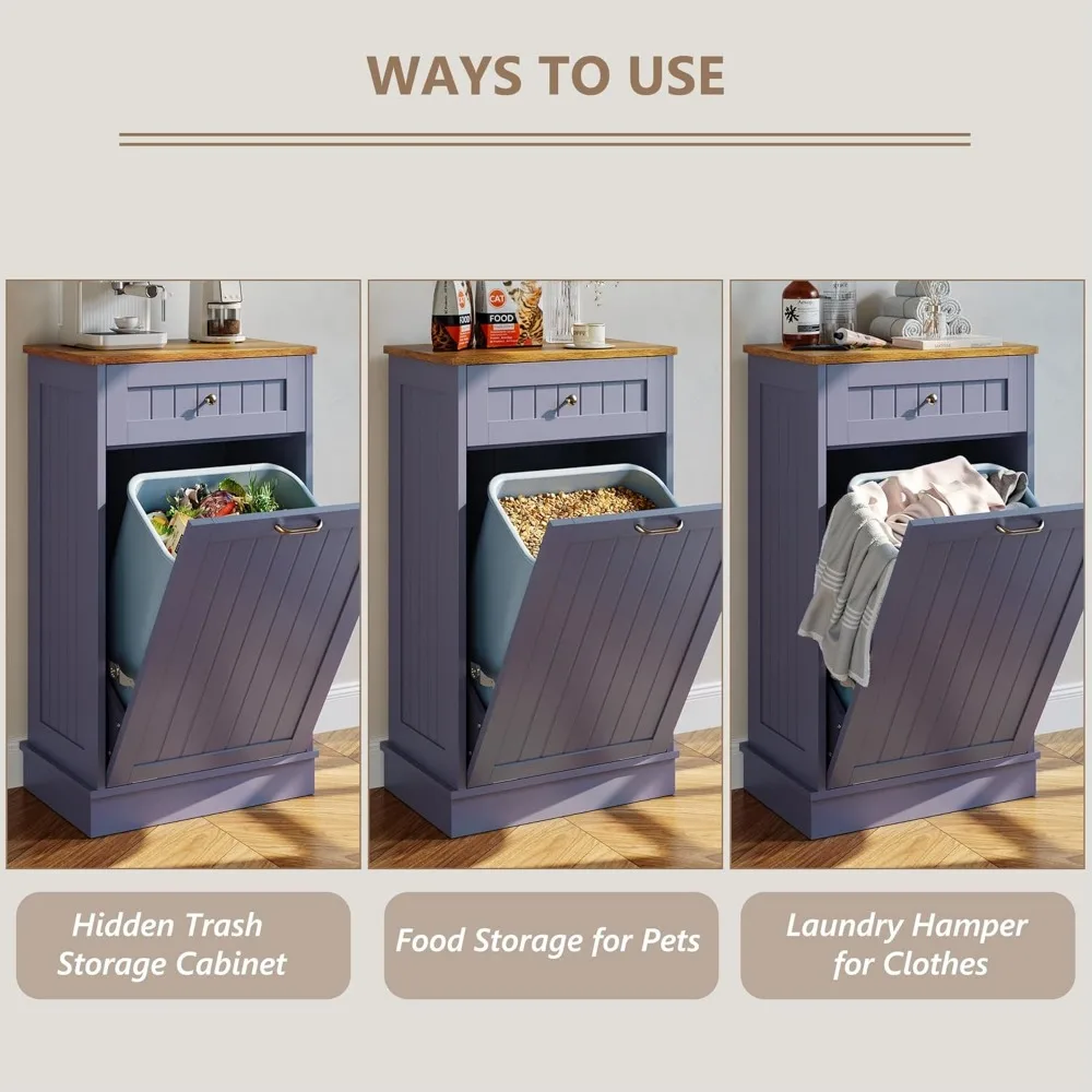 Устойчивый к собакам шкаф для мусорного бака с наклоном для кухонного острова — серо-синий, держатель для мусорного бака, альтернатива корзину для белья