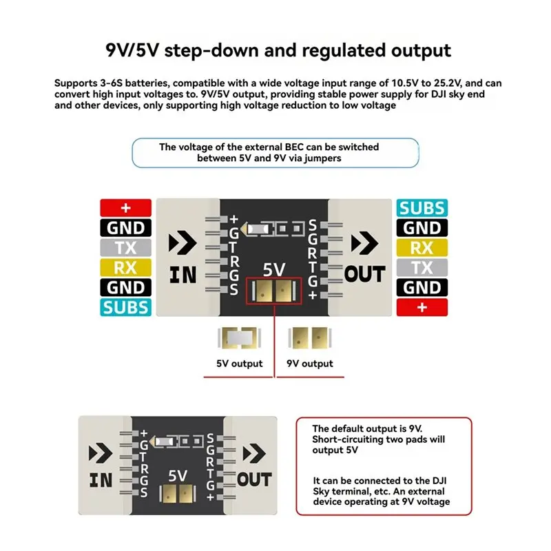 DT18 O4 Series Step-Down BEC 9V/5V External Voltage Regulator Module 3-6S for DIY RC FPV Drone Long Range