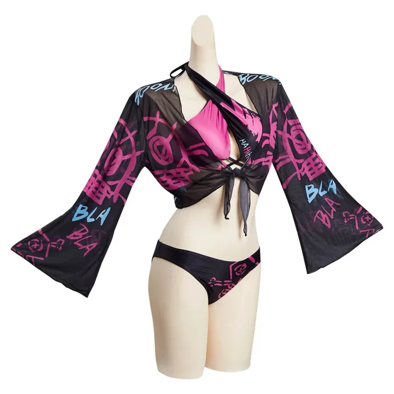 أزياء Arcane-lol Jinx التأثيرية بدلة السباحة للهالوين كرنفال E