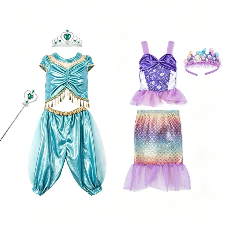 Girls Halloween Christmas Princess Dress Gift Set Sweet Fluffy Tutu Skirt Crown Headband Fairy Wand Handbag Accessory Outfit