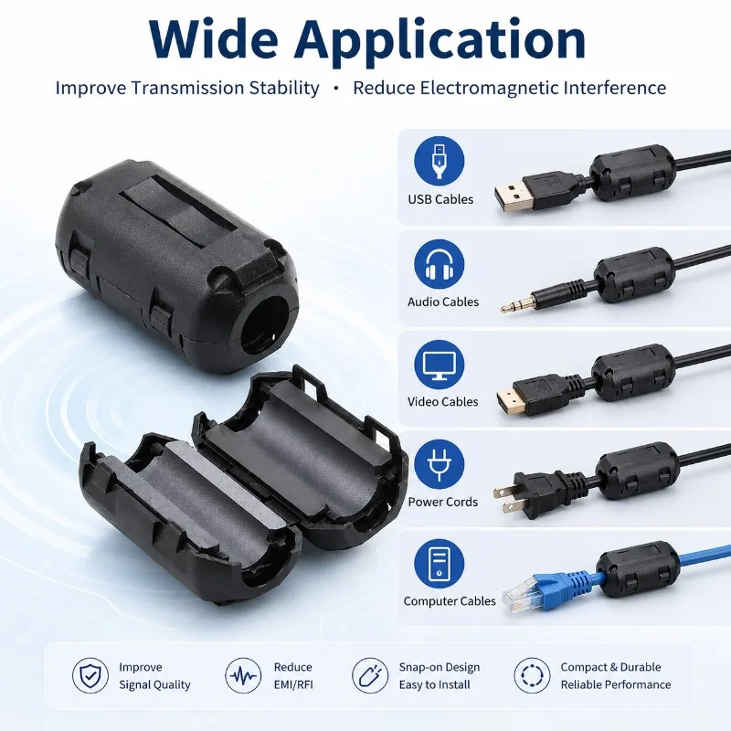 Snap-On Ferrite Core Cable Noise Filter 5mm EMI RFI Suppressor Ring for USB Audio Video Power Cord Wire 2/5Pcs Cable Tool Clip