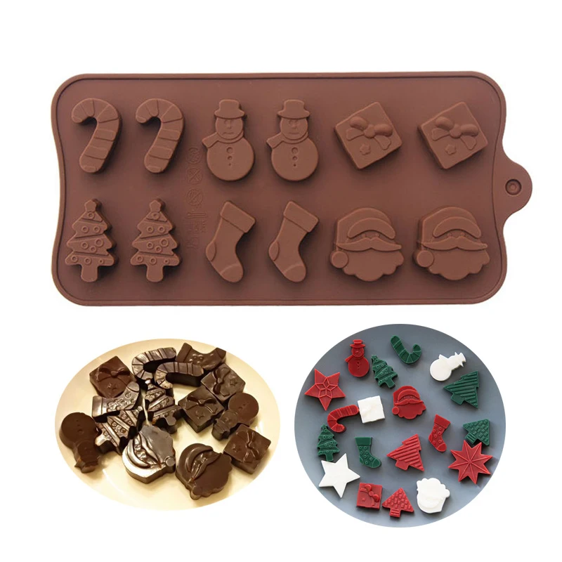 Handmade Christmas Chocolate Mold Santa Claus Tree Jingle Bell Sock Snowman Silicone Mould