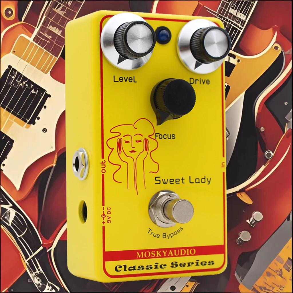 Mosky Sweet Lady Overdrive Effect Pedal pour guitare électrique avec entraînement de niveau et contrôle de mise au point