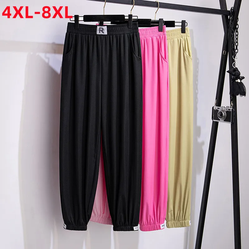 Mới Mùa Hè 2022 Plus Size Nữ Quần Jogger Kích Thước Lớn Rời Âu Đen Đỏ Viscose Quần 4XL 5XL 6XL 7XL 8XL