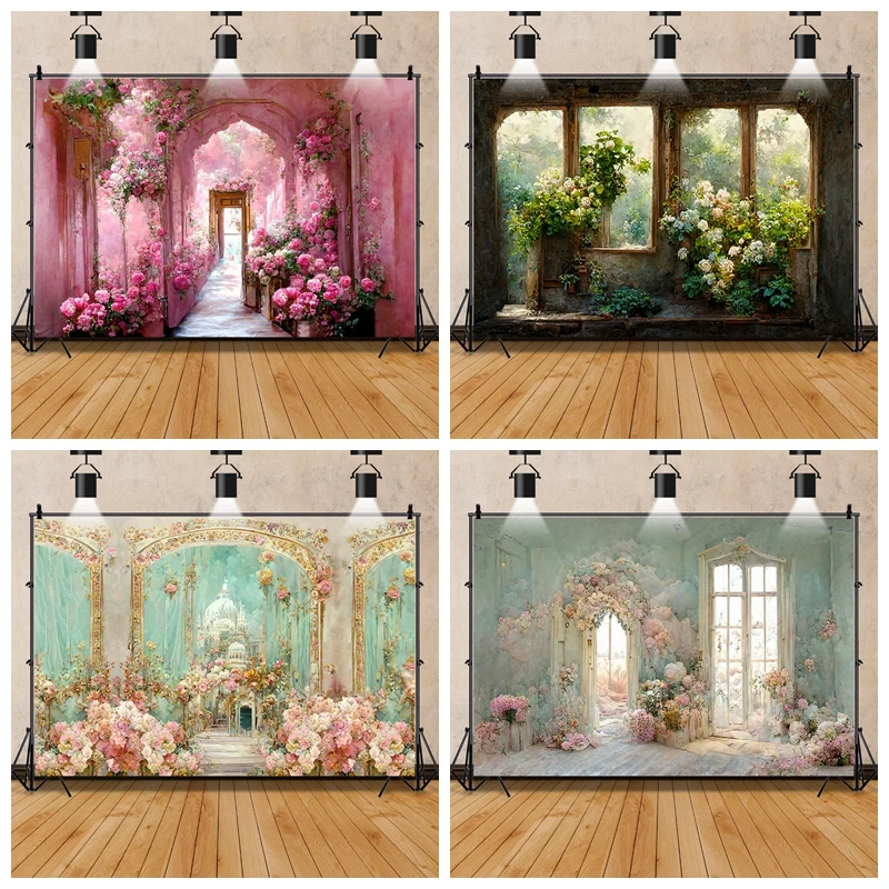 Retro Oil Painting Garden Flower Wedding Vintage Photography Background Girl Birthday Party Portrait Decor Photo Backdrop Studio