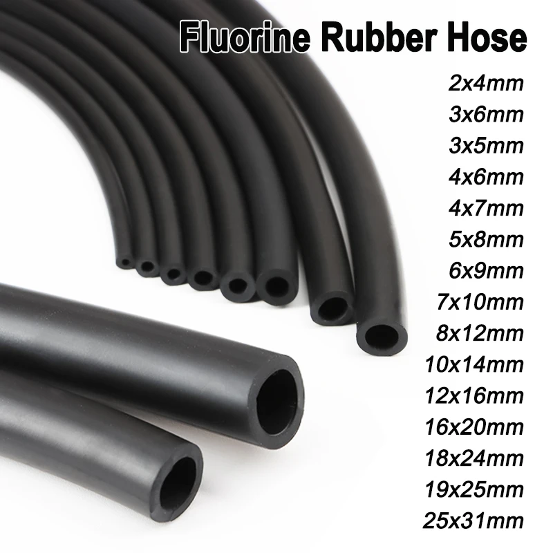 FKM Viton Fluorine Rubber Tube High Temperature Oil Acid Alkali Corrosion Resistant Hose ID 2/3/4/5/6/7/8/10/12/14/16/18/19/25mm