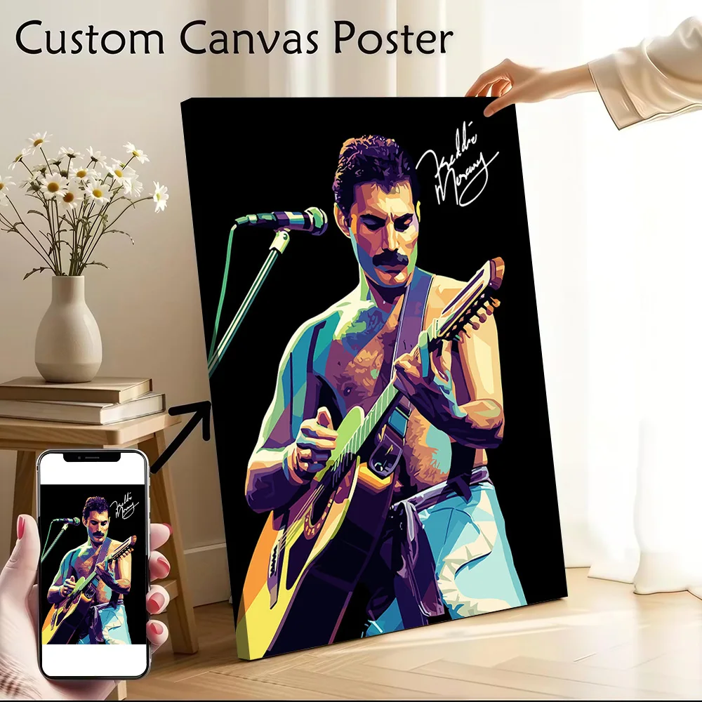 Freddie Mercury Playing Guitar Canvas Print Perfect Gift for Fans Lovers Personalized Wall Art Poster for Gamer Decoration Room