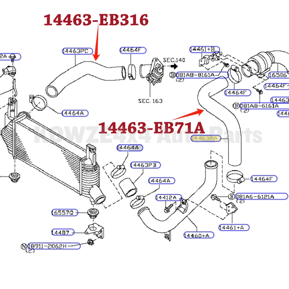 Turbo Intercooler Air Inlet & Outlet Hose for Nissan Navara D40 Pathfinder YD25 2005-2012 14463-EB71A 14463-EC01A 14463-EB316