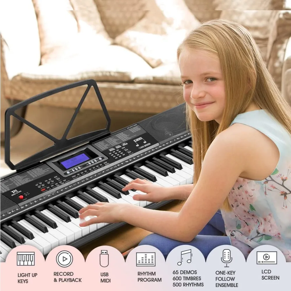 

Piano Keyboard, MEKS-500 61 Key Learning Keyboard Piano with Lighted Up Keys, Electric Piano Keyboard