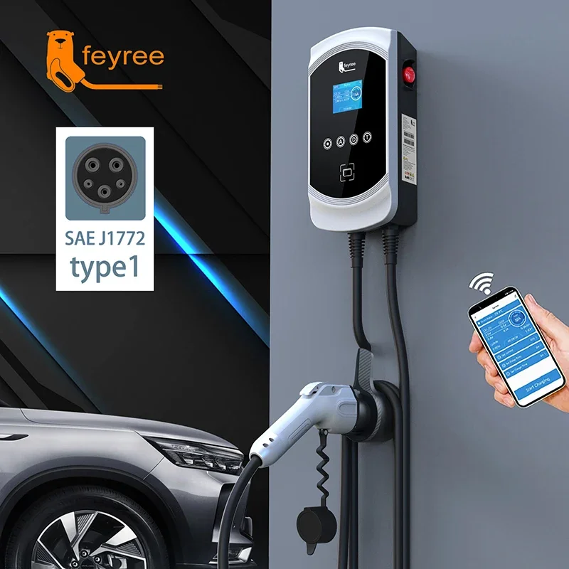 Feyree APP Control EV Charger Type1 Cable j1772 Socket 32A 40A 50A monofase EVSE Wallbox stazione di ricarica per auto elettrica