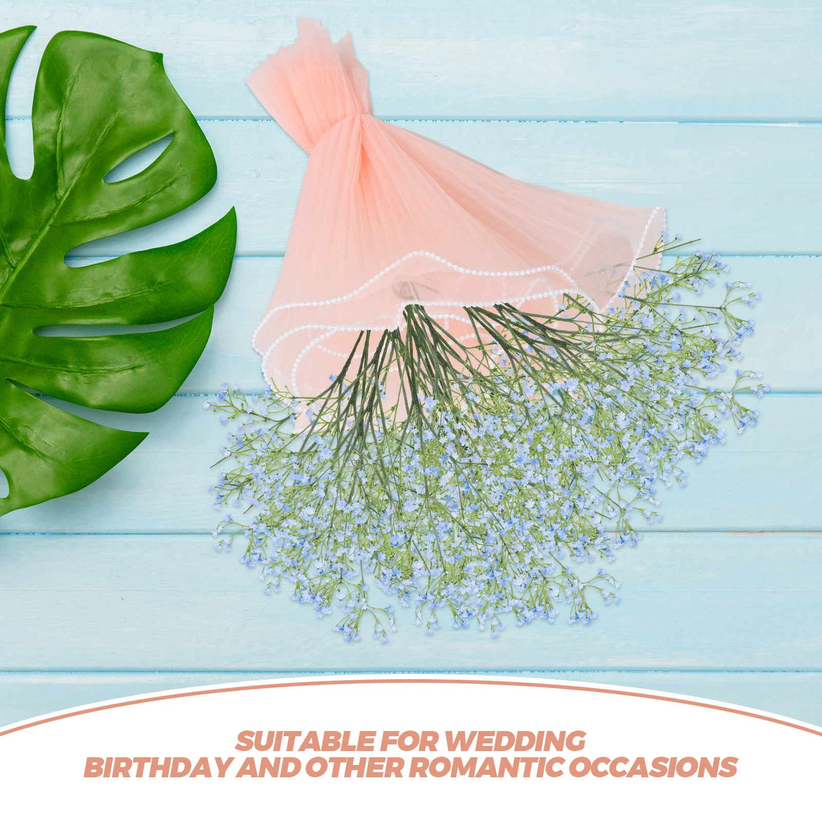 ورق تغليف الزهور رقيق ناعم وردي مزيف بحافة لؤلؤية قماش شبكي متجعد لتنسيق الزهور واستخدام حفلات الزفاف #4